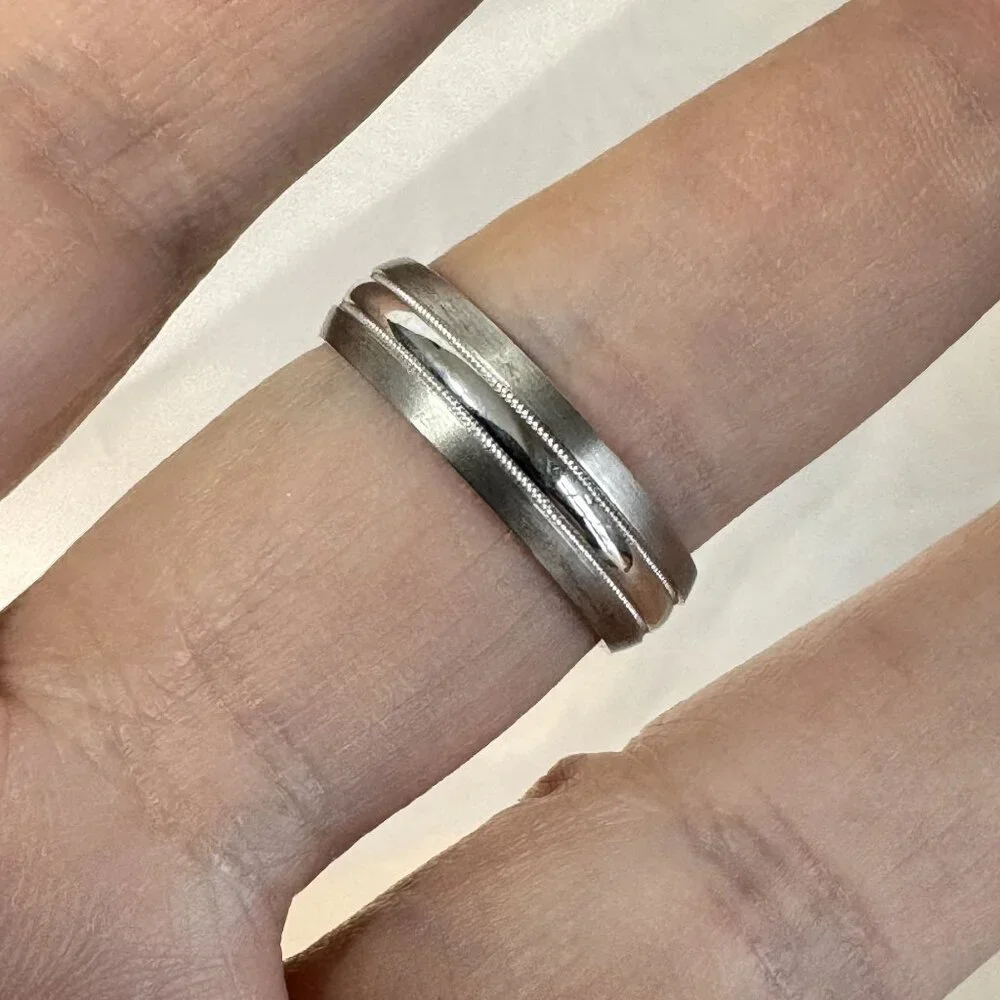 Men's White Alloy Wedding Band Satin Finish 8mm Wide Ring Size 10